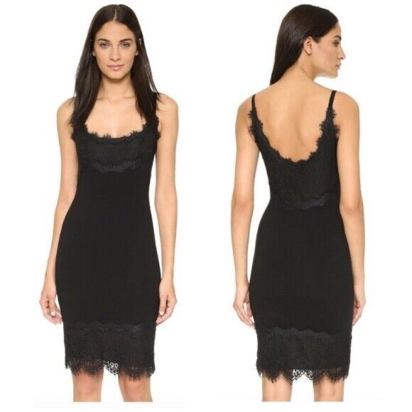 DIANE VON FURSTENBERG Black Dress Lace Spaghetti Strap Knee Length | Size 0 - Picture 2 of 4